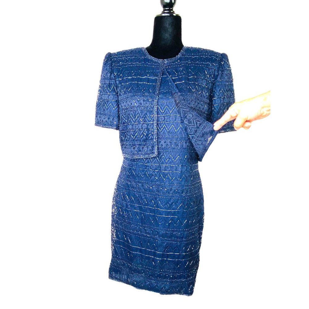 Laurence Kazar New York Sequined Evening Dress Handmade in India 80s Style - Picture 4 of 15